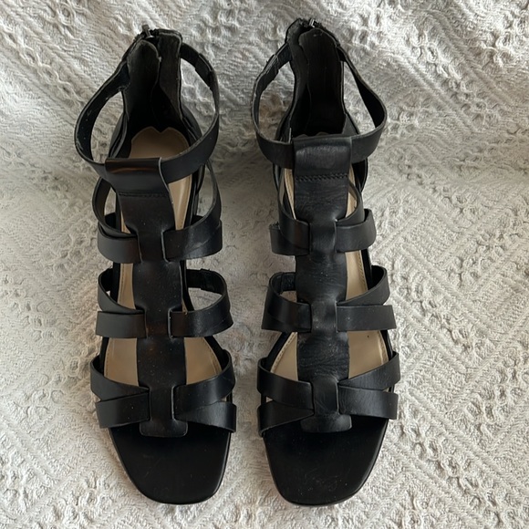 Via Spiga Black Leather Gladiator Sandals with Back Zipper 8M - Picture 2 of 10